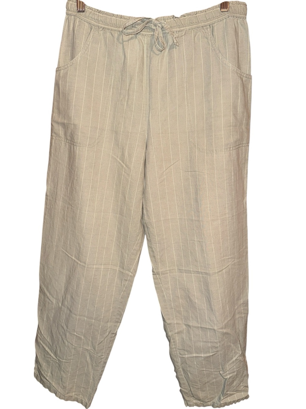 •STYLE&CO•KHAKI & WHITE PIN STRIPED LINEN/COTTON BLEND BEACH PANTS PETITE SMALL
